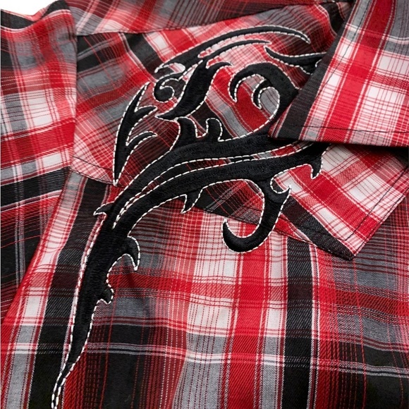 Fly Cattleman | Cowboy Button Up Shirt XXL Western Plaided Shirt Embroidered - Picture 12 of 13